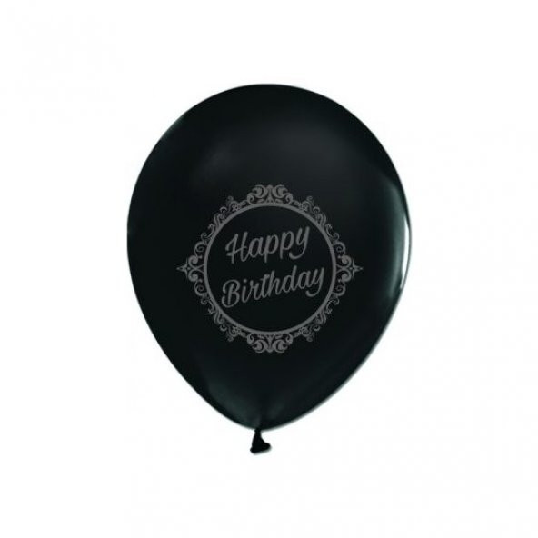 Balon Metalik Happy Bırthday Siyah- Gümüş 12 inc 10Lu