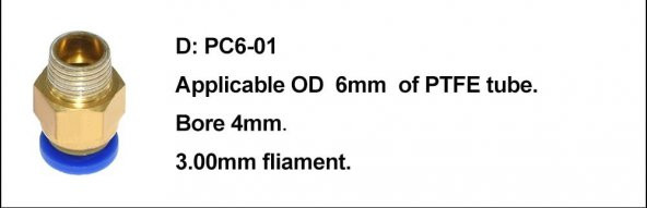 3D Yazıcı Pnömatik konnektör PC6-01  fla 3.00mm x 1 adet - 1