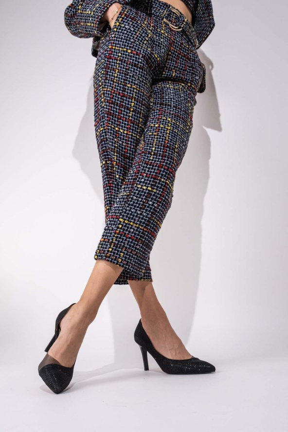 Siyah Simli Şeffaf Stiletto Topuklu Kadın Ayakkabı - Lotus - 3