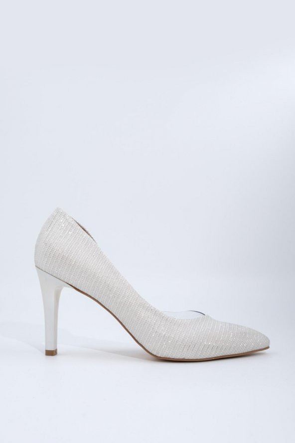 Beyaz Simli Şeffaf Stiletto Topuklu Kadın Ayakkabı - Lotus - 2