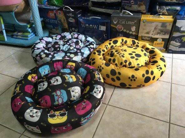 Has Kedi Köpek Simit Kumaş Yatak Karışık Renkli 50 cm - 3