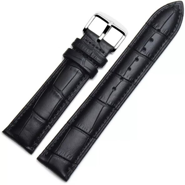 Hakiki Deri Kordon 20 Mm Siyah Renk Saat Kordon Saat Kayışı - 1