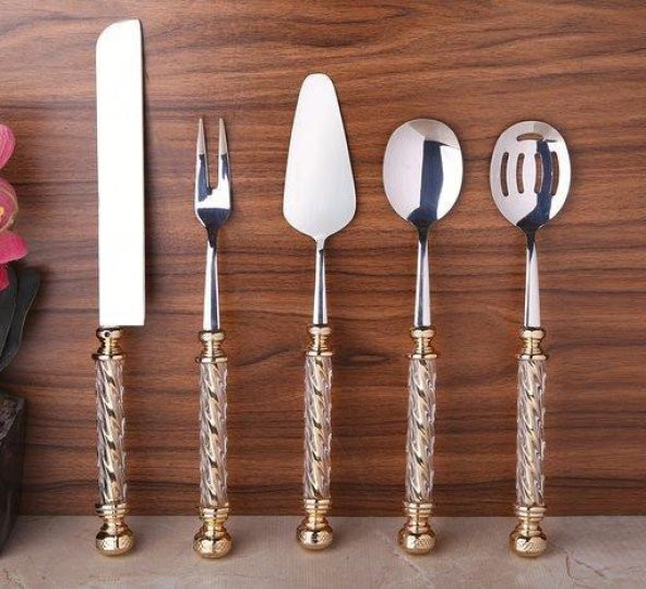 Roy Kıng Cam 5 Parça Servis Seti Altın