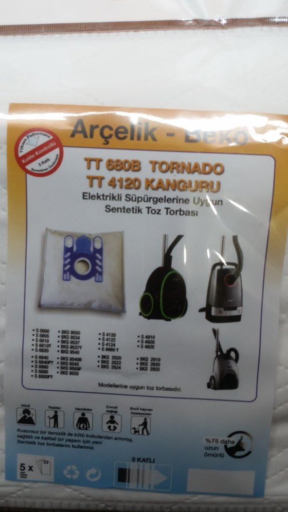Arçelik TT 680 TORNADO 10 ADET BEZ TOZ TORBA