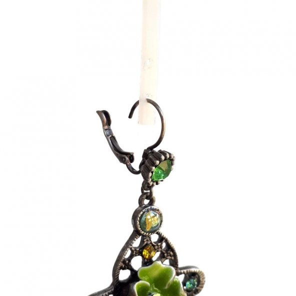 CHİSENTİ YEŞİL TONLU ÇİÇEK FİGÜRLÜ KRİSTAL TAŞLI VE METAL SALLANTI KADIN KÜPE CHBKU176 - 2