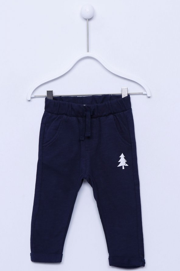 Lacivert Renkli Sweat Pantolon Örme Baskılı Beli Lastikli Eşofman Altı Bebek Erkek |JP-112335