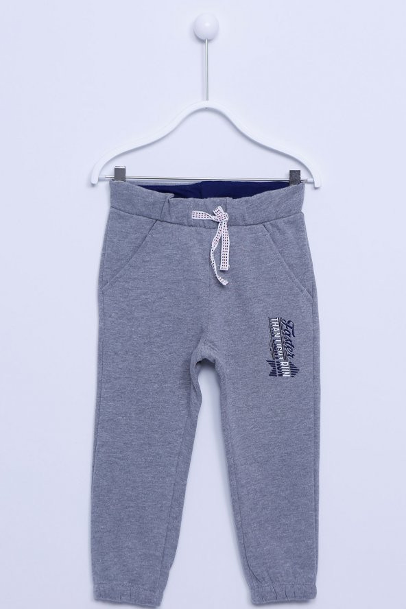 Gri Renkli Sweat Pantolon Örme Baskılı Paçası Ve Beli Lastikli Eşofman Altı Erkek Çocuk |JP-212584