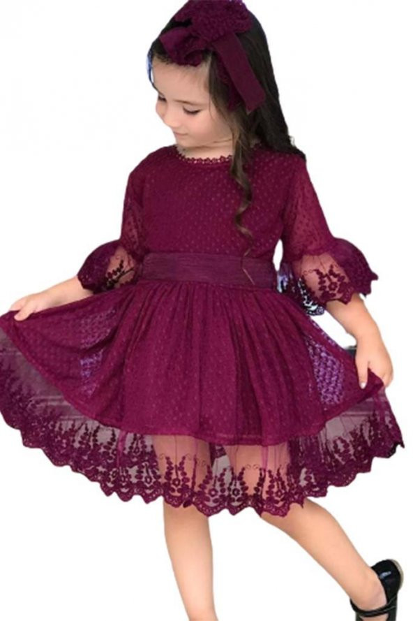 Mor Güpürlü Prenses Kız Çocuk Elbise