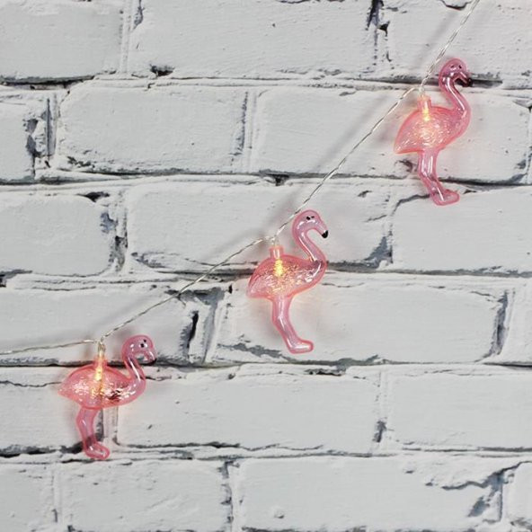 Led Işık Plastik Flamingo Dekor 10lu Şerit Aydınlatma Pilli Ağaç Süsü - 2