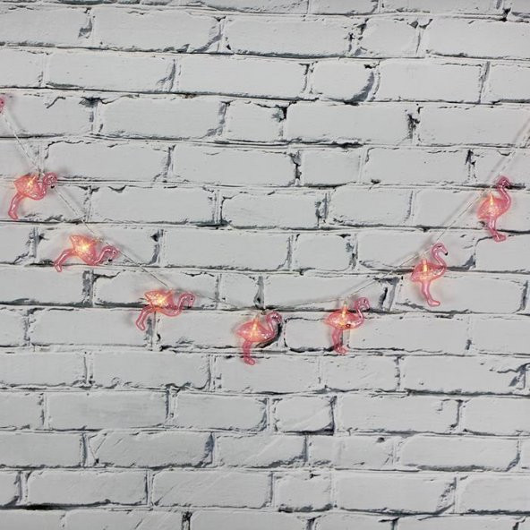 Led Işık Plastik Flamingo Dekor 10lu Şerit Aydınlatma Pilli Ağaç Süsü - 3