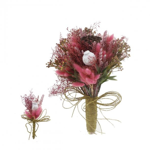 Doğal Kurutulmuş Gerçek Çiçek Gelin El Buketi Ve Yaka Çiçeği Mod.6