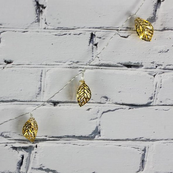 Led Işık Metal Yaprak  10'lu Şerit Aydınlatma Pilli Ağaç Süsü - 2