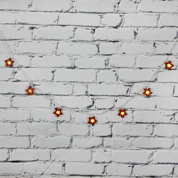 Led Işık Ahşap Yıldız 10'lu Şerit Aydınlatma Pilli Ağaç Süsü - 6