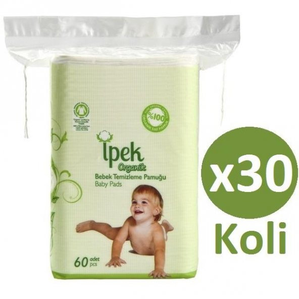 İpek Organik Pamuk Bebek Temizleme Pamuğu 60lı x 30 Adet (Koli)
