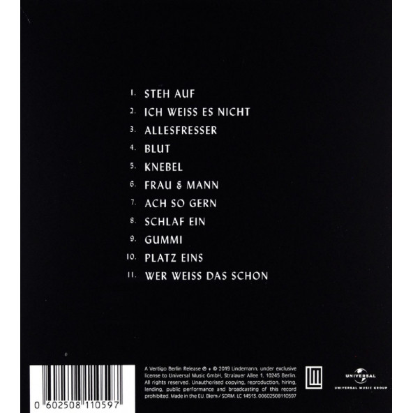 LINDEMANN - F&M (CD) (2019) - 2