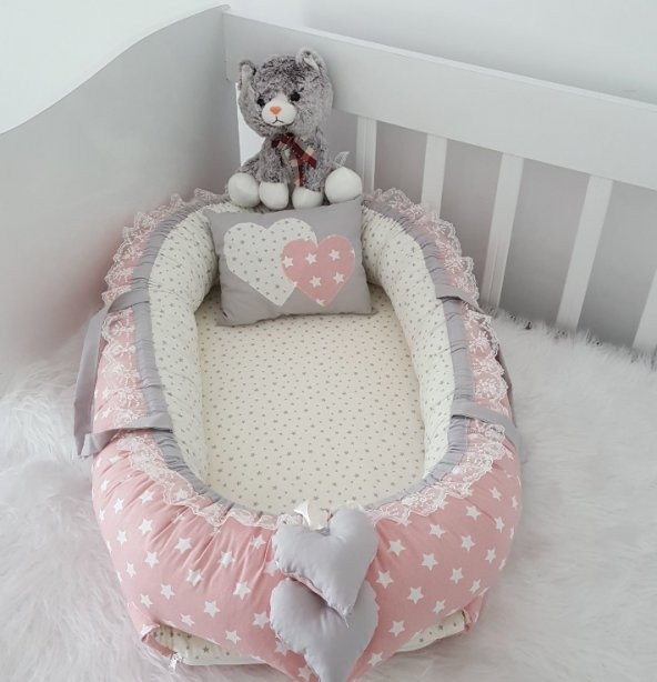 Modastra Baby Nest Pudra ve Gri Tasarım Babynest