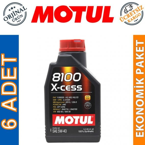 Motul 8100 X-cess 5W-40 1 Lt Tam Sentetik Motor Yağı (6 Adet)