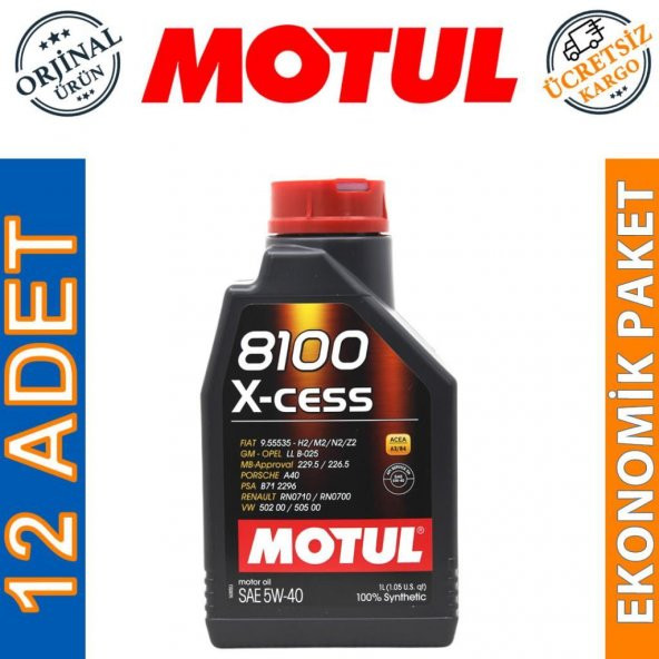Motul 8100 X-cess 5W-40 1 Lt Tam Sentetik Motor Yağı (12 Adet)