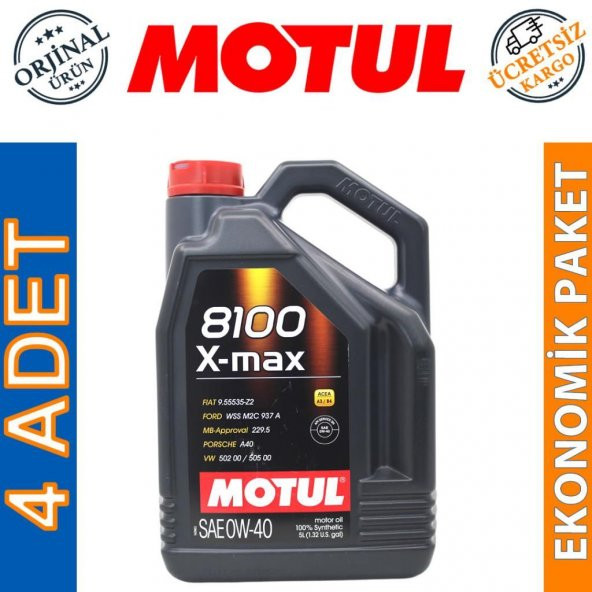 Motul 8100 X-Max 0W-40 5 Lt Tam Sentetik Motor Yağı (4 Adet)