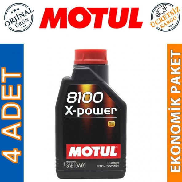 Motul 8100 X-Power 10W-60 1 Lt Tam Sentetik Motor Yağı (4 Adet)