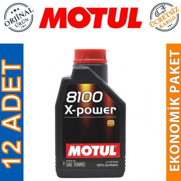 Motul 8100 X-Power 10W-60 1 Lt Tam Sentetik Motor Yağı (12 Adet)