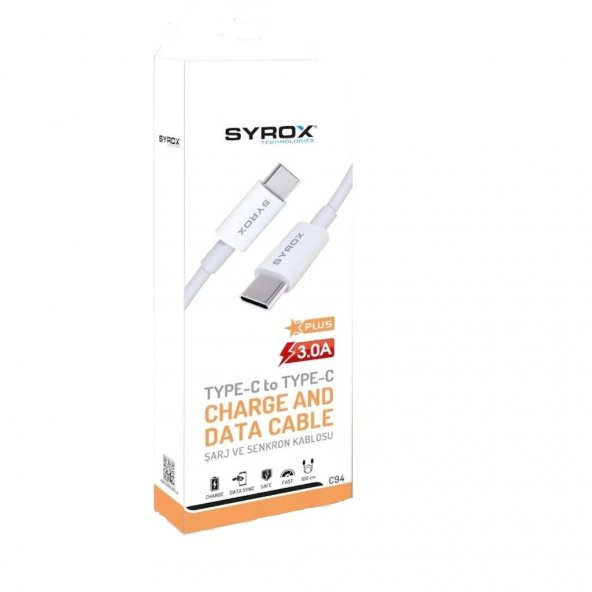 Syrox C94 3.0A Type-C To Type-C Şarj Ve Senkron Kablosu