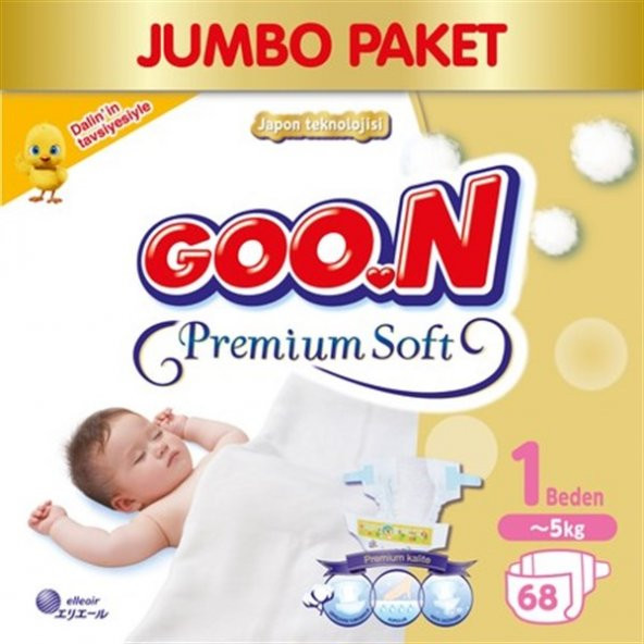 Goon Bebek Bezi Premium Soft Yenidoğan 1 Beden Jumbo Paket 60 Adet