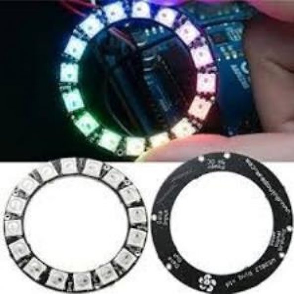 Neopixel 16 Rgb Led Halka Kartı Dahili Sürücülü - Neopixel Ring - 16 X Ws2812 5050 Rgb Led With Inte - 3
