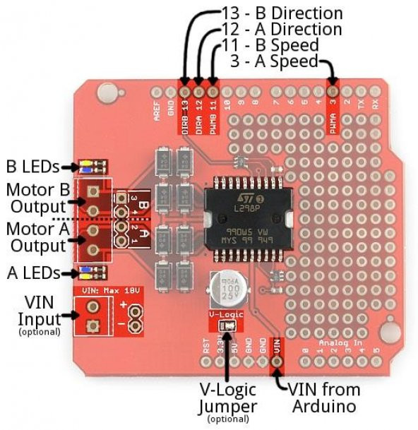 Ardumoto Motor Sürücü Shield  - L298P Motor Sürücü Modül - 4