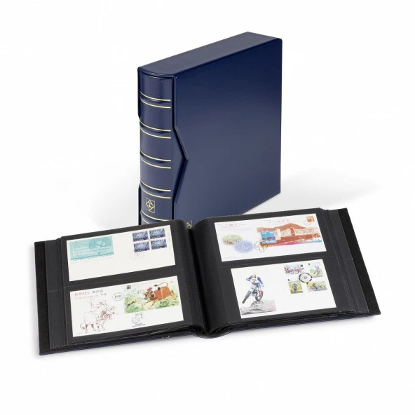 Leuchtturm Kartpostal Albümü, FDC, Kartpostal ve Zarflar için 200 Adet Kapasiteli Geniş Format, Kasetli Lacivert Kapak (Cep Boyutları : 243x133 mm) - 3
