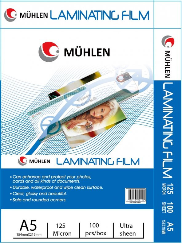 Mühlen Laminasyon Makinesi Filmi 125 Mc A5 1 Paket 100 Adet