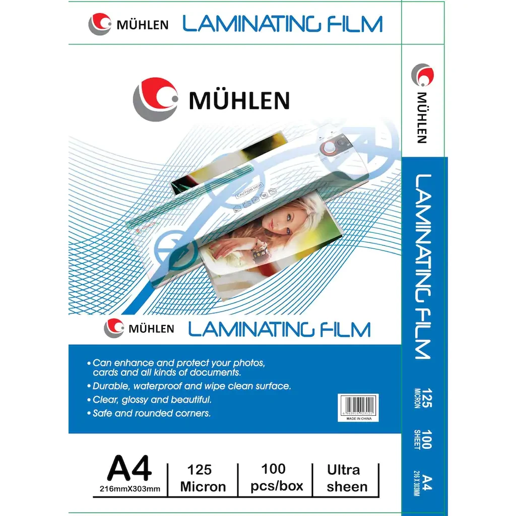Mühlen Laminasyon Makinesi Filmi 125 Mc A4 1 Paket 100 Adet