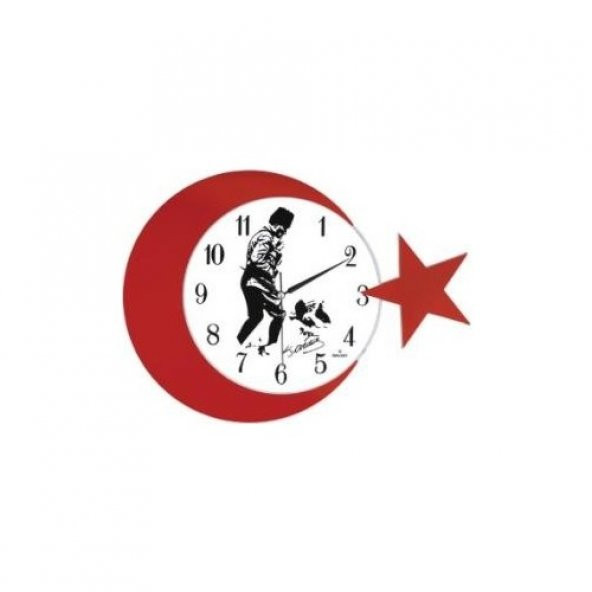 Galaxy Türk Bayrağı Ay Yıldızlı Atatürk Portreli Duvar Saati