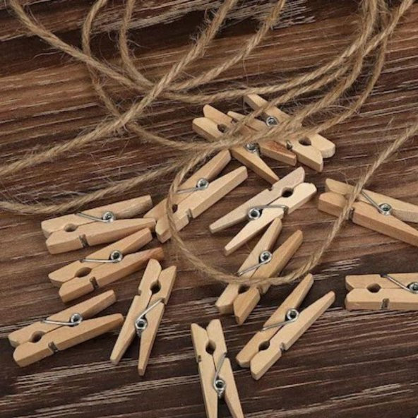 İp Hediyeli Mini Mandal 48 Adet Fotoğraf Mandalı Süsleme Mandalı - 4