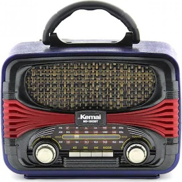 Kemai MD-1903BT Şarjlı Nostaljik Bluetooth Fm Radyo USB/SD/MP3 Aynı Gün Ücretsiz Kargo!