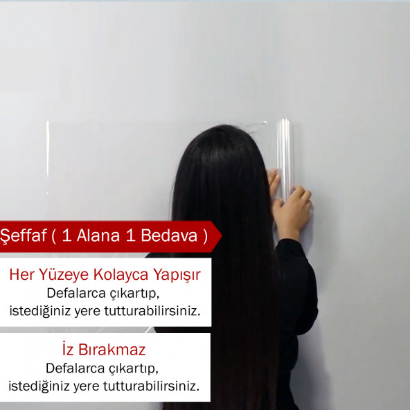 Akıllı Kağıt - 120x200 Cm Şeffaf , 1 Alana-1 Hediye Yapışkansız Tutunan Pratik Yazı Tahtası - 3