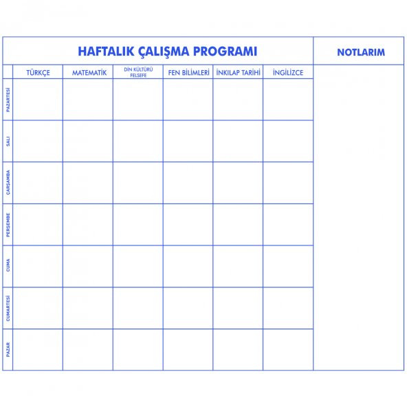 EVBUYA İLK VE ORTA OKUL İÇİN HAFTALIK ÇALIŞMA PROGRAMLAYICI AKILLI KAĞIT - 2