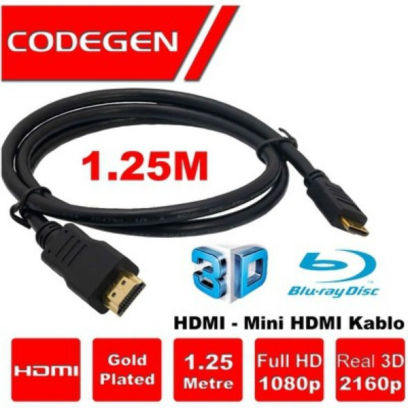 Codegen Mini HDMI to HDMI Tablet Notebook Akıllı Telefon İçin 1.5 Metre HDMI Kablo Cps18