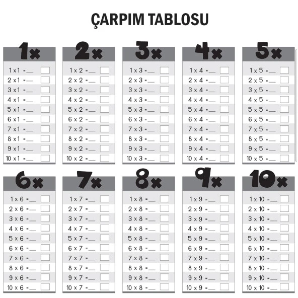 EVBUYA ÇARPIM TABLOSU AKILLI KAĞIT ( Silgili Kalem Hediye ) - 6