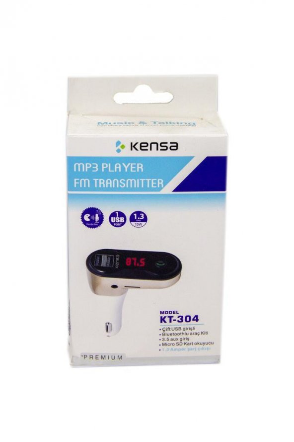 Kensa KT-304 Bluetooth Araç Kiti Fm Transmitter Micro SD USB Girişli