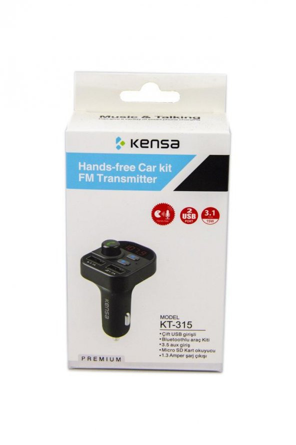 Kensa KT-315 Bluetooth Araç Kiti FM Transmitter Çift USB Girişli
