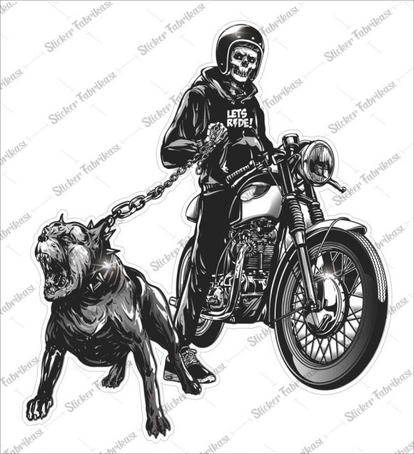Motorcu Kurukafa motor ve köpek kuru kafa Sticker 00545