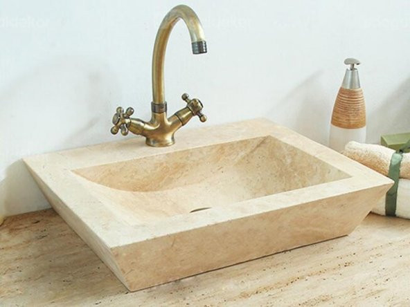Traverten Eğik Gider Kare Model Lavabo-