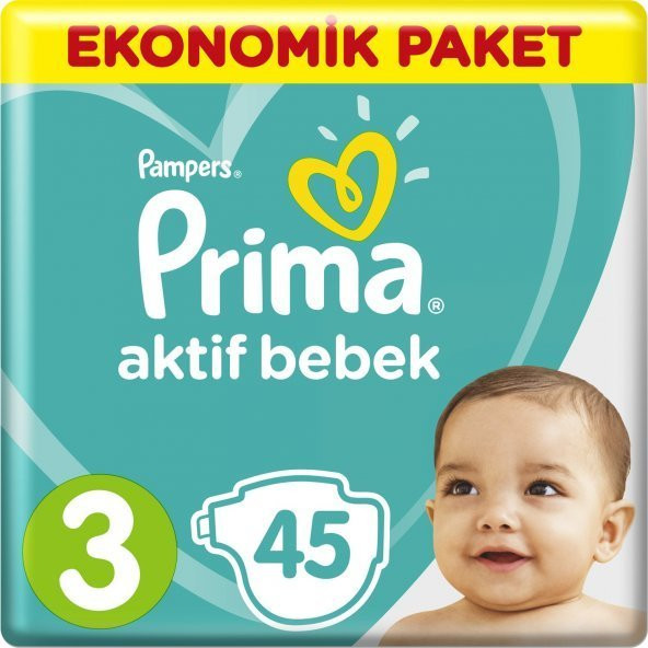 Prima Bebek Bezi Aktif Bebek 3 Beden 45 Adet Ekonomik Paket