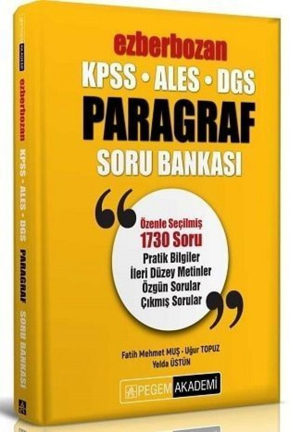 2020 KPSS ALES DGS Ezberbozan Paragraf Soru Bankası Pegem Yayınları