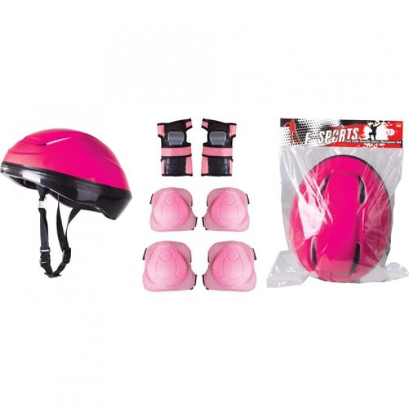 Bisiklet Scooter Kaykay Kask Dizlik Dirseklik Koruyucu Set Pembe