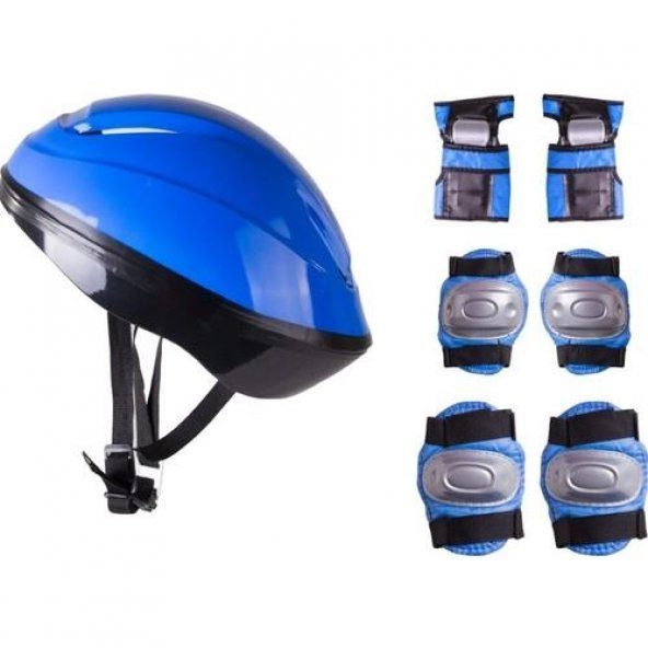 Bisiklet Scooter Kaykay Kask Dizlik Dirseklik Koruyucu Set Mavi