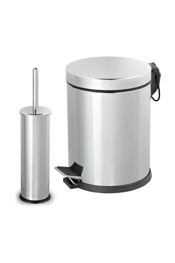 Banyo Seti - 3 Litre (Lt) Çöp Kovası ve Tuvalet Fırçası Krom