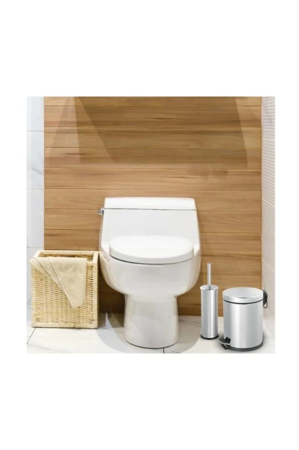 Banyo Seti - 3 Litre (Lt) Çöp Kovası ve Tuvalet Fırçası Krom - 2