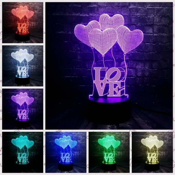 3D Üç Boyutlu Kalpli Balonlar Ve Love Gece Lambası Dokunmatik Rengarenk